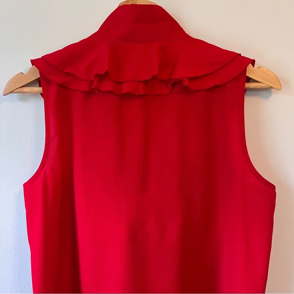 Ann Taylor LOFT Red Ruffle Tie Front Sleeveless Blouse, Size M - Picture 6 of 9